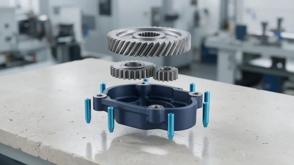 Conceptual illustration of an exploded gear assembly for manufacturing planning